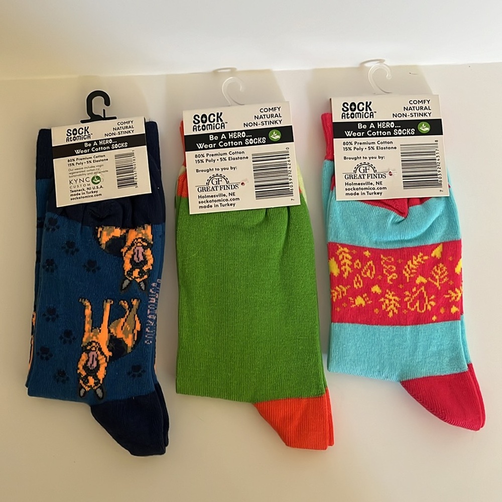 Set of 3 Sock Atomica Socks-German Shepherd, Sleepin Sloth, You are My Sunshine - Picture 2 of 6